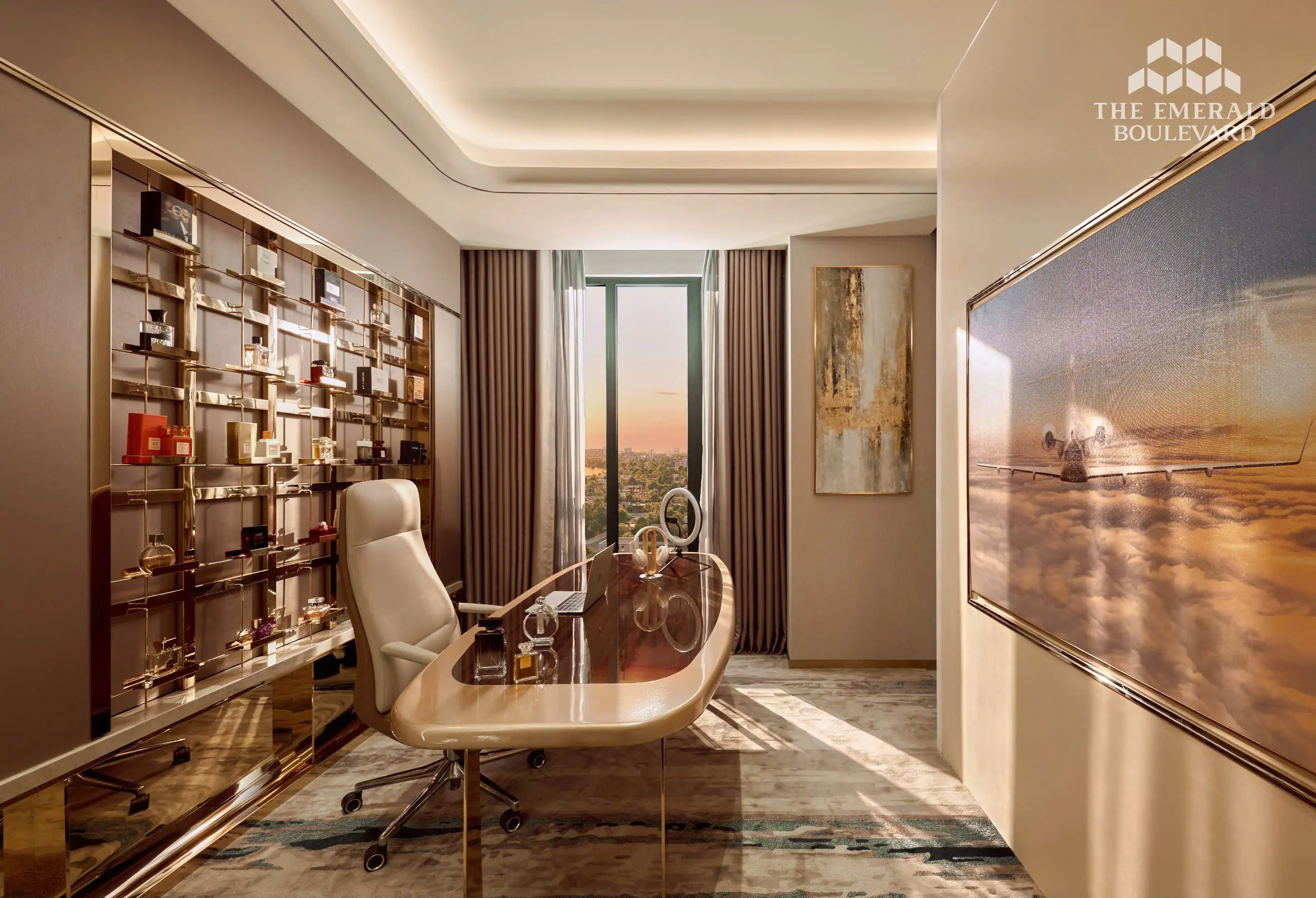 Góc làm việc cạnh cửa sổ căn hộ mẫu 2PN The Emerald Boulevard