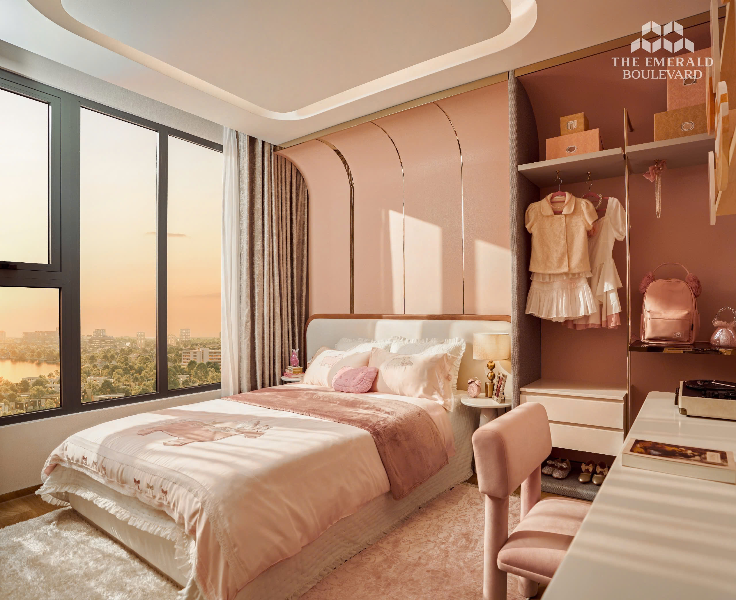 Phòng ngủ trẻ em với tủ áo căn hộ mẫu 3PN The Emerald Boulevard