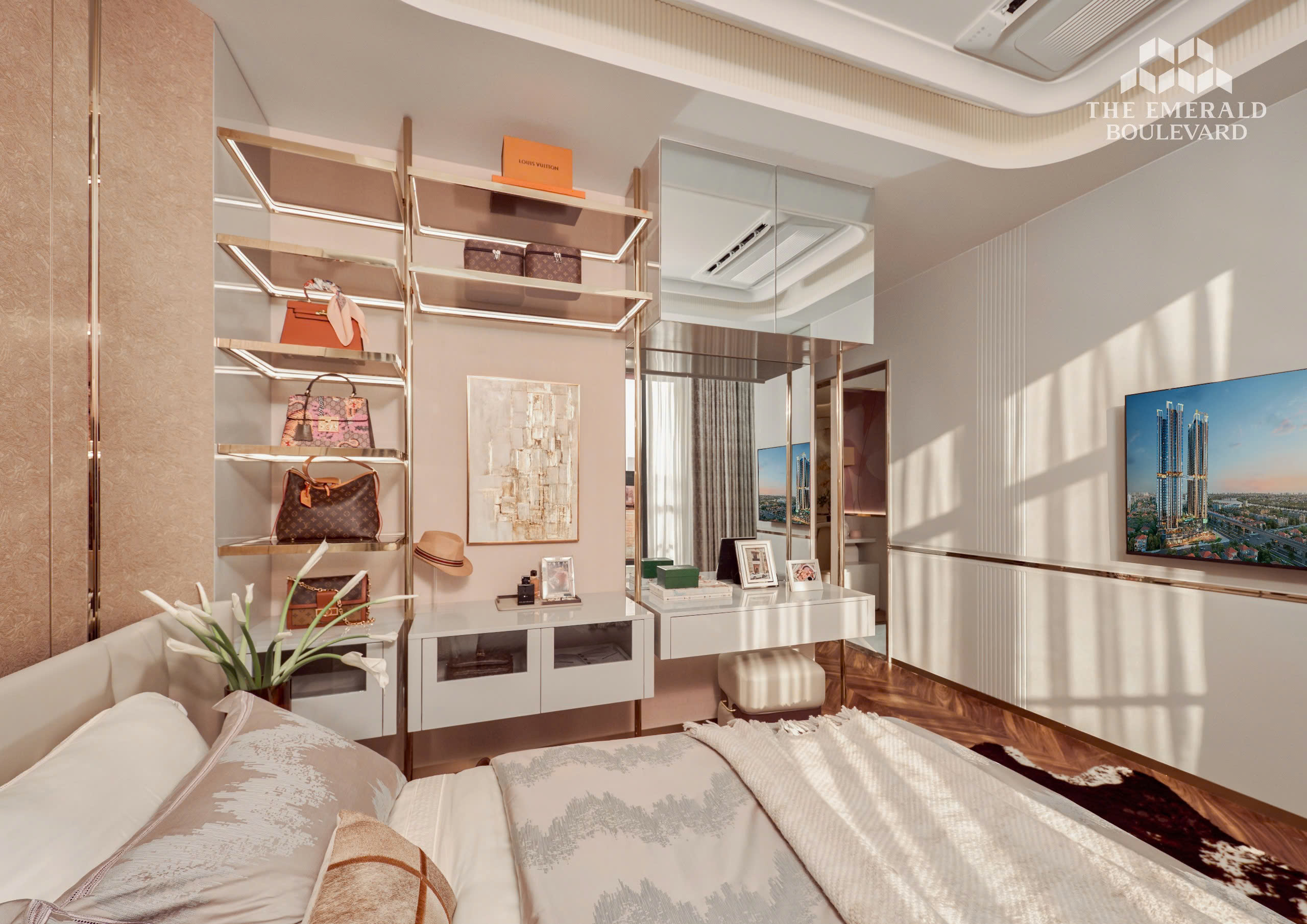 Tủ áo và bàn trang điểm căn hộ mẫu 3PN The Emerald Boulevard