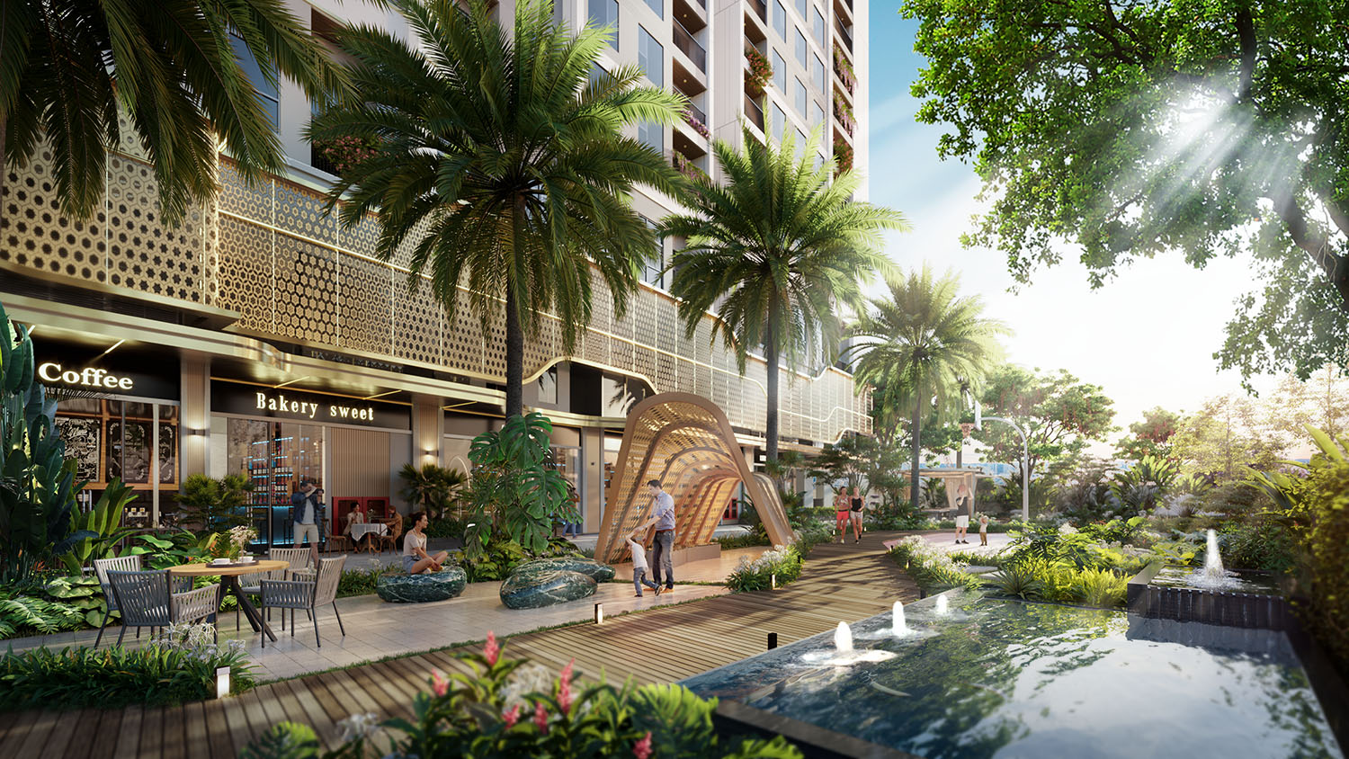 Công viên tia Emerald Boulevard với lối dạo bộ và mảng xanh nội khu