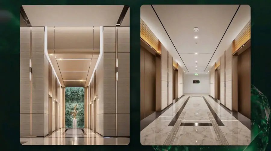 Hành lang sảnh thang máy chuẩn khách sạn 5 sao căn hộ The Emerald Boulevard