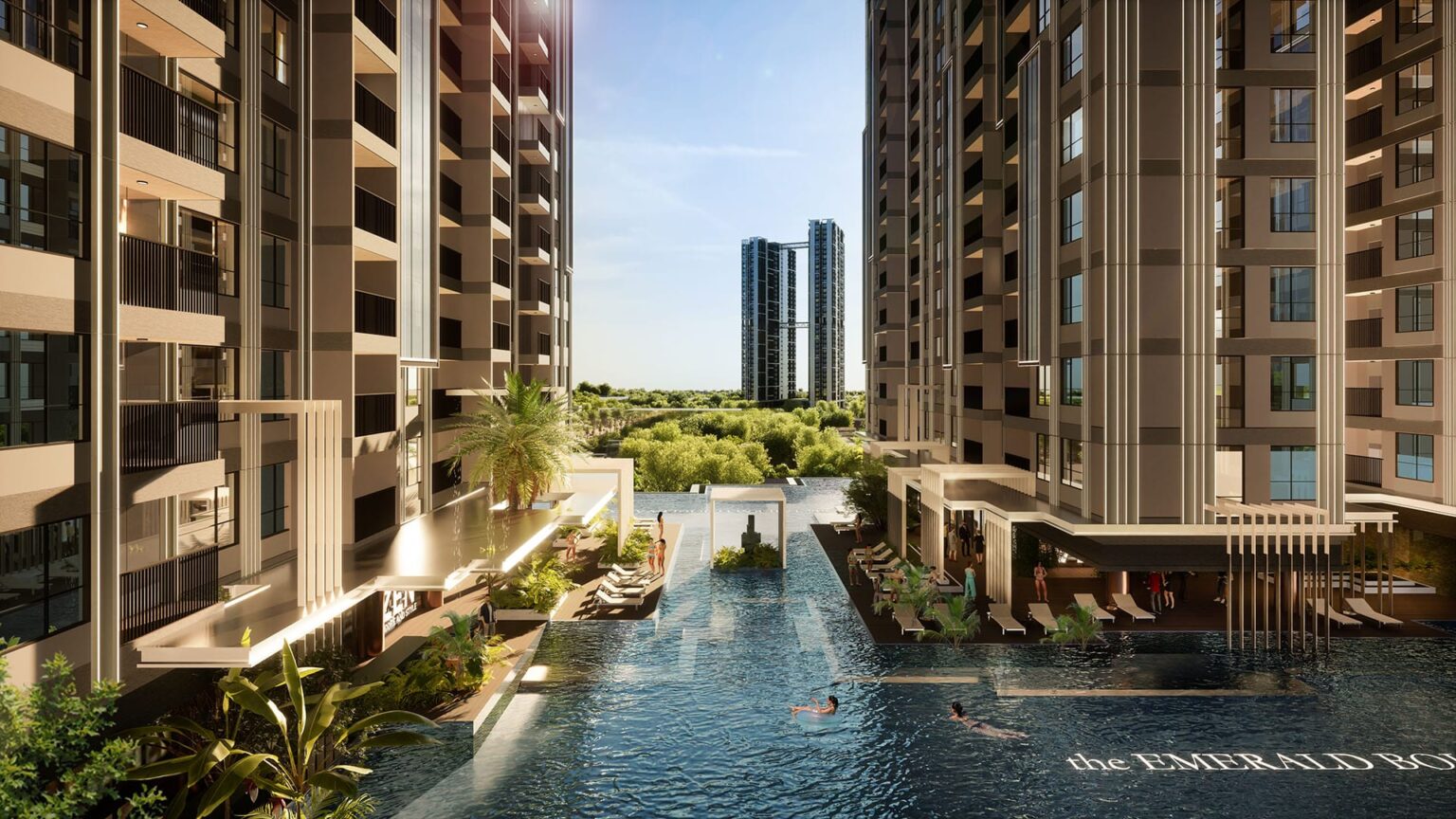 Hồ bơi nội khu The Emerald Boulevard nằm giữa ba tháp căn hộ