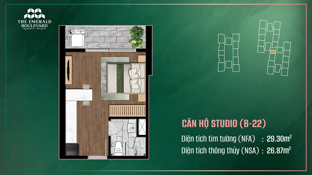 Mặt bằng Studio B07.22 The Emerald Boulevard