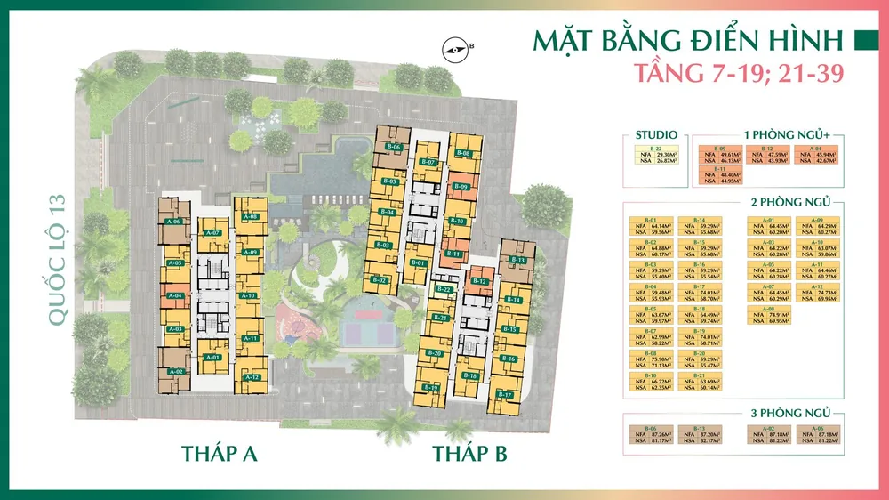 Mặt bằng tầng điển hình 7-19 và 21-39 The Emerald Boulevard