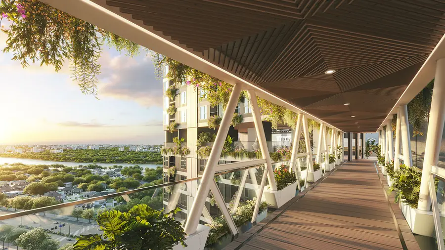 Cầu kính check-in ngắm cảnh tầng cao The Emerald Boulevard view sông Sài Gòn