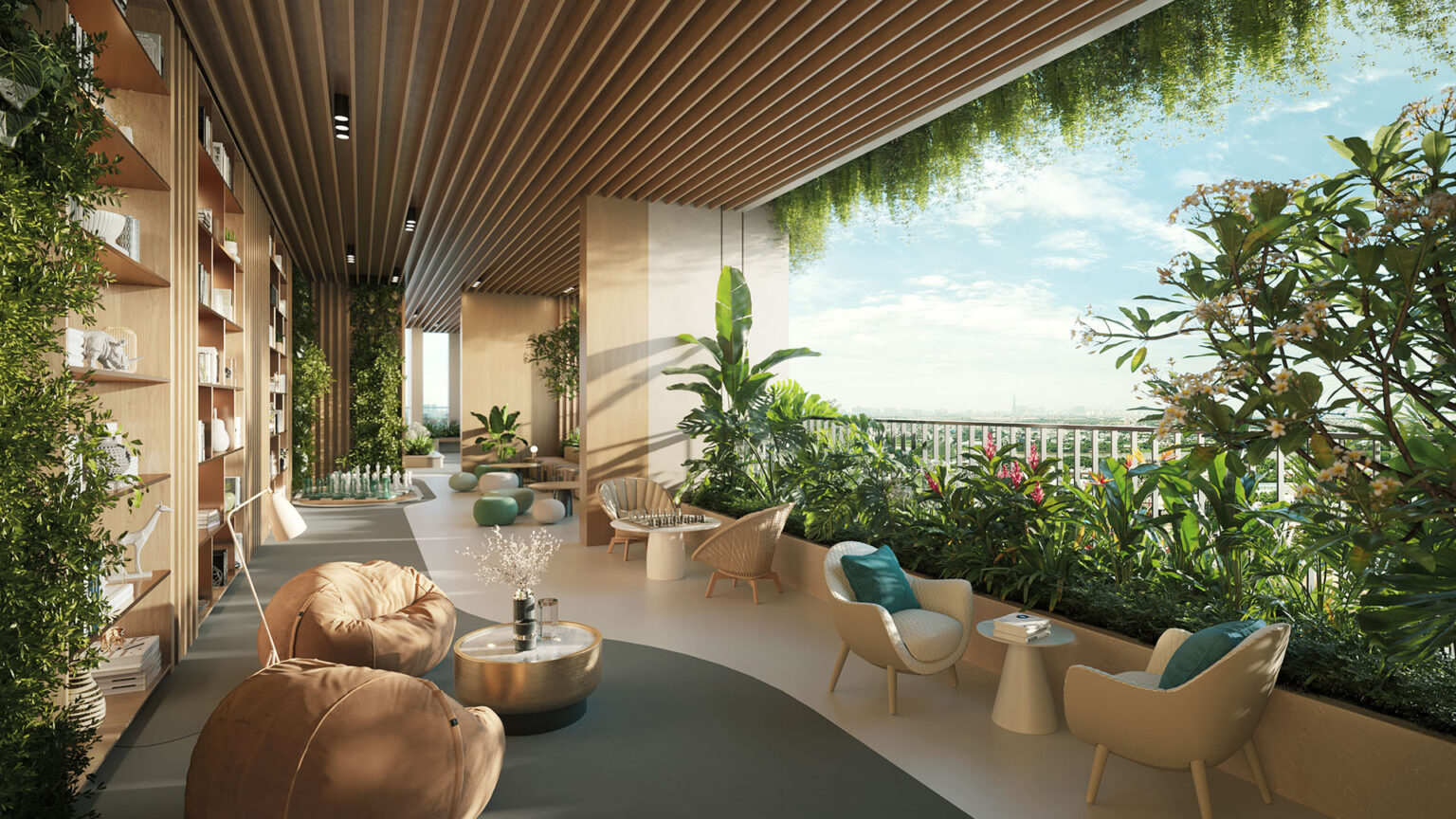 Lounge xanh trên tầng tiện ích tại The Emerald Boulevard