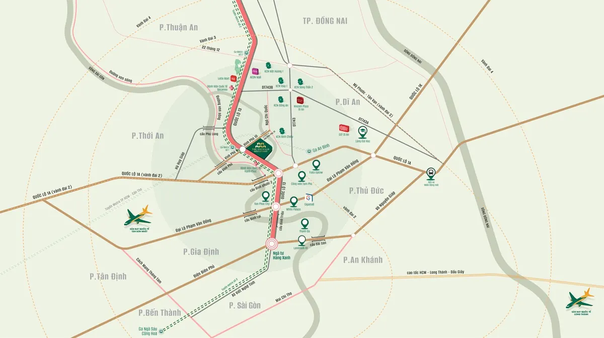 Sơ đồ vị trí The Emerald Boulevard mặt tiền Quốc lộ 13 kết nối TP.HCM và Thuận An